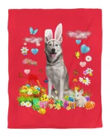 Happy Easter Cute Bunny Dog Husky Eggs Basket Funny Easter T-Shirt