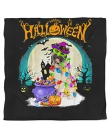 Akita Witch Costumes For Halloween Lights Dog Lover Gift T-Shirt