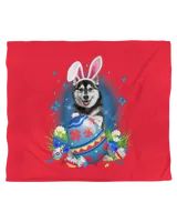 Bunny Husky With Egg Basket Easter Flower Hunting Egg T-Shirt