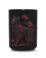 A Bald Hairless Black Heraldic Cat Covered In Red Graphic