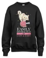 Easily Distracted By Cats And Yarn Knitting Crocheting T-Shirt
