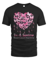 Butterfly Heart Pink I'm A Survivor Breast Cancer Awareness T-Shirt