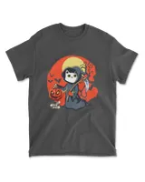 Cat Reaper Grim Halloween Night Pumpkin Kitty T-Shirt
