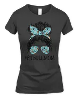 Pitbull Dog Womens Messy Bun Mom Pitbull Mom Glasses Funny Dog Lovers 126
