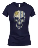 skull with uruguay flag skeleton uruguayan roots t-shirt