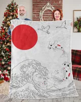 Japanese Kanagawa Wave And Koi Fish Blankets