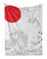 Japanese Kanagawa Wave And Koi Fish Blankets