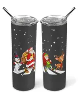 Snowman Santa Elf And Reindeer Black Mug 11oz