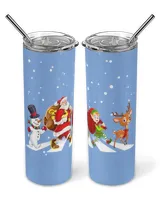 Snowman Santa Elf And Reindeer Black Mug 11oz