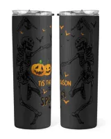 Tis The Season to be spooky Halloween Spooky White Mug, skeleton bat wings pumpkin Halloween
