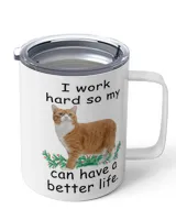 I Work Hard Manx Cat Red