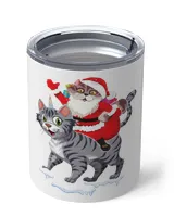 Santa Claus Riding A Cat Christmas Black Mug 11oz
