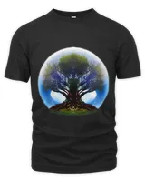 Vintage World Tree In Front of Moon Retro Space Tree Gift