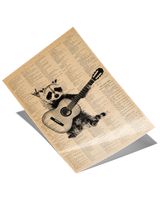 Raccoon Playing Guitar Guitar Player Cat Vintage Satin Portrait Poster (16x24in) white 16x24in