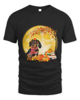 Funny Dachshund Dog Leaf Fall Hello Autumn Thanksgiving551 Unisex Standard T-Shirt black 