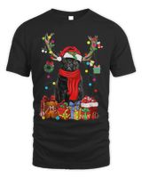 Santa BLACK Pug Reindeer Light Christmas Dog Lover126 Unisex Standard T-Shirt black 