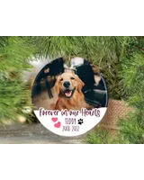 Personalized Custom Forever In Our Hearts Dog Memorial Christmas Ceramic Ornament ORN19 Porcelain Ornament - Circle white one-sided __single