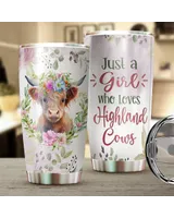 Just A Girl Who Loves Highland Cows Flower Full Printed Stainless Steel Tumbler (20oz) white 20oz