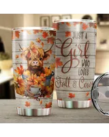 Just A Girl Who Loves  Fall And Cows Tumbler 20oz Full Printed Stainless Steel Tumbler (20oz) white 20oz