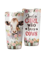 Just A Girl Who Loves Cows Flower Tumbler 20oz Full Printed Stainless Steel Tumbler (20oz) white 20oz