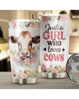 Just A Girl Who Loves Cows Flower Tumbler 20oz Full Printed Stainless Steel Tumbler (20oz) white 20oz