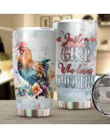 Just A Girl Who Lovers Chickens Floral Tumbler 20oz Stainless Steel Full Printed Stainless Steel Tumbler (20oz) white 20oz
