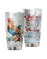 Just A Girl Who Lovers Chickens Floral Tumbler 20oz Stainless Steel Full Printed Stainless Steel Tumbler (20oz) white 20oz