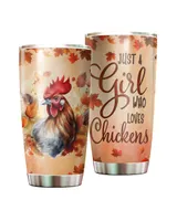 Just A Girl Who Loves Chickens Fall Tumbler Cup With Lid 20oz Full Printed Stainless Steel Tumbler (20oz) white 20oz