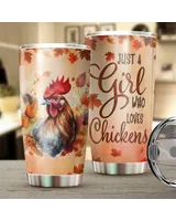 Just A Girl Who Loves Chickens Fall Tumbler Cup With Lid 20oz Full Printed Stainless Steel Tumbler (20oz) white 20oz