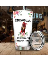 I May Look Calm But In My Head I've Pecked You 3 Times Chicken Flower Full Printed Stainless Steel Tumbler (20oz) white 20oz