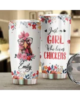 Personalized Just A Girl Who Loves Chickens Flower Full Printed Stainless Steel Tumbler (20oz) white 20oz