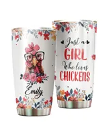 Personalized Just A Girl Who Loves Chickens Flower Full Printed Stainless Steel Tumbler (20oz) white 20oz