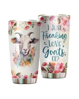 I Just Freaking Love Goats OK Funny Flower Goat Full Printed Stainless Steel Tumbler (20oz) white 20oz