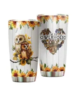 I'm An Owlaholic Funny Sunflower Owl Full Printed Stainless Steel Tumbler (20oz) white 20oz