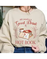 All I Need Is A Good Drink And Hot Book Sweatshirt, Book Club Shirt, Book Lover Sweatshirt, Reading Shirt, Bookworm Gift, Librarian Shirt Unisex Sweatshirt white s