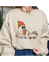 Сute Ghost Dog Shirt, Ghost Dog Gift, Dog Lovers Gift, Halloween Dog, Dog Halloween, Ghost Floral Dogs, Spooky Season, Pumpkin Dog Unisex Sweatshirt white s