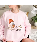 Сute Ghost Dog Shirt, Ghost Dog Gift, Dog Lovers Gift, Halloween Dog, Dog Halloween, Ghost Floral Dogs, Spooky Season, Pumpkin Dog Unisex Sweatshirt white s