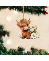 Baby Cute Cow With Flowers  Arcylic Ornament - Gift For Farm , Ornament Decor