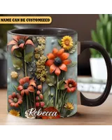 Personalized Flowers Accent Mug - Nature Gift , Flower Lover