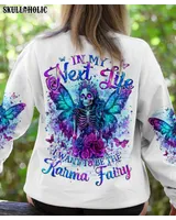 KARMA FAIRY - All Over Print , Skull Drawing, Skull Art, Skull Tattoos AOP Unisex Standard Crewneck Sweatshirt 2 white s