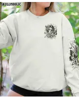 DON'T TRY TO FIGURE ME OUT SKULL LADY - All Over Print , Skull Drawing, Skull Art, Skull Tattoos AOP Unisex Standard Crewneck Sweatshirt 2 white s