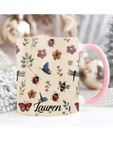Personalized Beautiful Floral, Bee And Butterfly Accent Mug