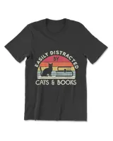 Easily Distracted By Cats And Books Vintage Retro T-Shirt Men's Premium Tshirt black s