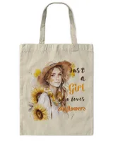 Personalized Tote Bags- Just a Girl  Who Loves Sunflowers Tote Bag - Printed in the EU natural onesize
