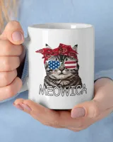 Meowica bandana  July 4th gifts Cat Lovers White Mug white 11oz