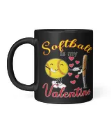 Softball Is My Valentine Mug- Valentine Mugs- Couple Mugs Black Mug 11oz black 11oz