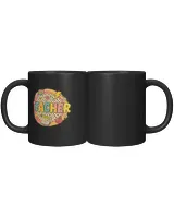 Bold Polka Dot Teacher Text with School Doodles and Leopard Pattern Black Mug 11oz black 11oz