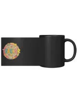 Bold Polka Dot Teacher Text with School Doodles and Leopard Pattern Black Mug 11oz black 11oz