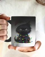 Retro Black Cat Christmas Light Funny Cat Magic Mug 11oz white 11oz