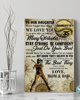 Personalized Softball My Our Daughter Poster/Canvas Lovely Gifts to Daughter from Family Ready To Hang Canvas (24x36 inch) white 24x36in